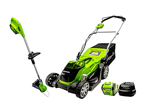 Greenworks 40V 17-Inch Lawn Mower + 12-Inch String Trimmer, 4.0 AH